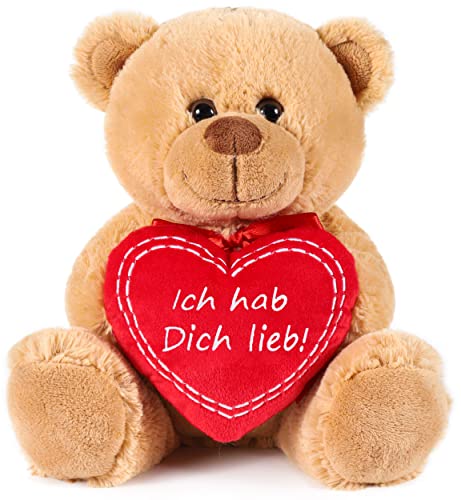 BRUBAKER Teddy Plüschbär mit Herz Rot - Ich hab Dich lieb - 25 cm - Teddybär Plüschteddy Kuscheltier Schmusetier - Stofftier Braun Hellbraun von BRUBAKER