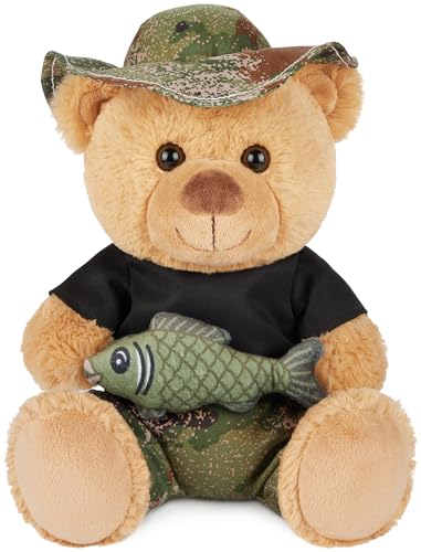 BRUBAKER Teddybär Angler mit Fisch und Anglerhut - 25 cm Teddy Kuscheltier - Stofftier Geschenk für Angler und Outdoor Fans - Plüschbär Glücksbringer für Angelfreunde - Hellbraun Camouflage BRUBAKER Teddybär Angler mit Fisch und Anglerhut - 25 cm Teddy Kuscheltier - Stofftier Geschenk für Angler und Outdoor Fans - Plüschbär Glücksbringer für Angelfreunde - Hellbraun Camouflage von BRUBAKER