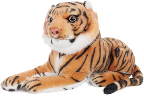 BRUBAKER Tiger Kuscheltier - 25 cm Plüsch Stofftier - Baby Plüschtier Liegend - Kleine Raubkatze - Kinder Spielzeug - Braun von BRUBAKER