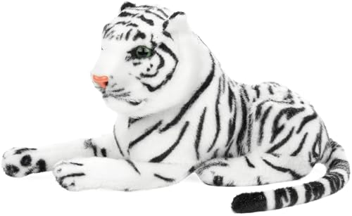 BRUBAKER Tiger Kuscheltier - 25 cm Plüsch Stofftier - Baby Plüschtier Liegend - Kleine Raubkatze - Kinder Spielzeug - Weiß von BRUBAKER