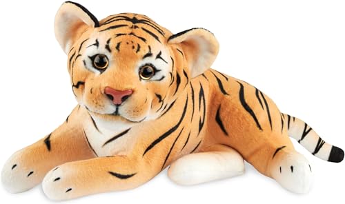 BRUBAKER Tiger Kuscheltier - 30 cm Stofftier - Baby Plüschtier Raubkatze Liegend - Kinder Plüsch Spielzeug - Braun von BRUBAKER