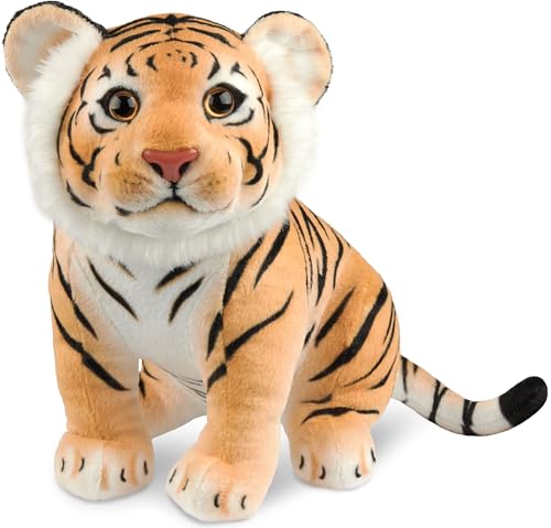 BRUBAKER Tiger Kuscheltier - 30 cm Stofftier - Baby Plüschtier Raubkatze Sitzend - Kinder Plüsch Spielzeug - Braun von BRUBAKER