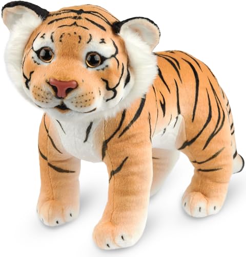 BRUBAKER Tiger Kuscheltier - 30 cm Stofftier - Baby Plüschtier Raubkatze Stehend - Kinder Plüsch Spielzeug - Braun von BRUBAKER