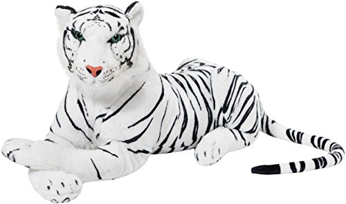 BRUBAKER Tiger Kuscheltier 75 cm - liegend Stofftier Plüschtier - Weiß von BRUBAKER