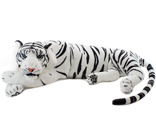 BRUBAKER Tiger Kuscheltier Weiß 60 cm - liegend lebensecht Stofftier Plüschtier - König des Dschungels von BRUBAKER