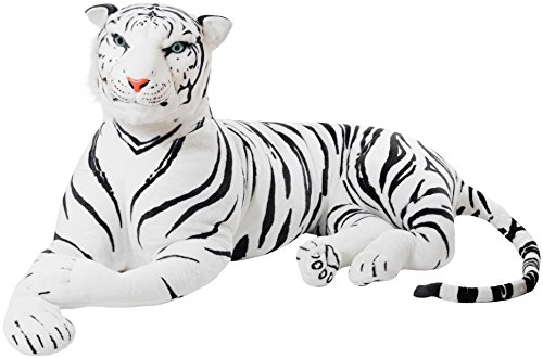 BRUBAKER XXL Riesiges Tiger Kuscheltier Weiß 150 cm - liegend Stofftier Plüschtier - König des Dschungels von BRUBAKER