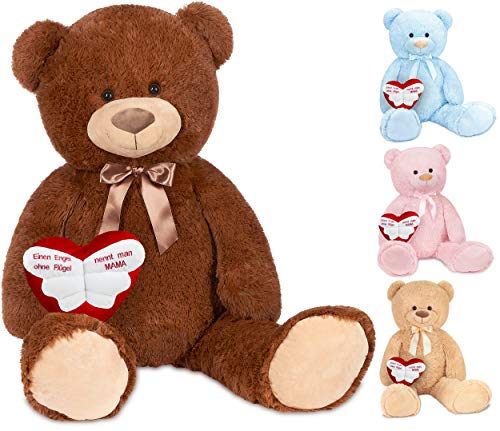 BRUBAKER XXL Teddybär 100 cm Braun mit einem Einen Engel ohne Flügel nennt Man Mama Herz Stofftier Plüschtier Kuscheltier von BRUBAKER