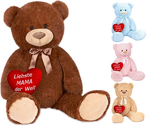 BRUBAKER XXL Teddybär 100 cm Braun mit einem Liebste Mama der Welt Herz Stofftier Plüschtier Kuscheltier von BRUBAKER