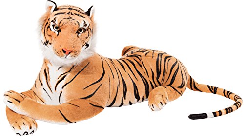 BRUBAKER XXL Tiger Kuscheltier Braun 110 cm - liegend Stofftier Plüschtier von BRUBAKER