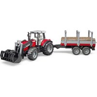 BRUDER 02046 Massey Ferguson 7480 mit Frontlader und Holztransportanhänger und 3 Baumstämmen von BRUDER DIE PROFI SERIE