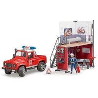 BRUDER 62701 bworld Feuerwehrstation mit Land Rover Defender und Feuerwehrmann von BRUDER DIE PROFI SERIE