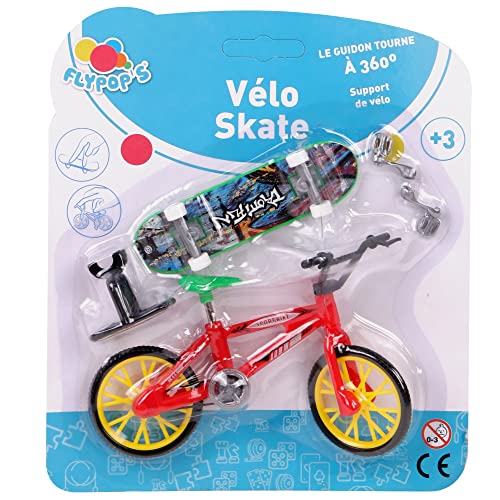 FLYPOP'S - Fahrrad und Finger Skate - Mini-Fahrzeug - 026017LIN1 - Mehrfarbig - Kunststoff - Freilauf-Fahrzeug - Miniatur - Kinderspielzeug - 10 cm x 7 cm - Ab 3 Jahren von FLYPOP'S