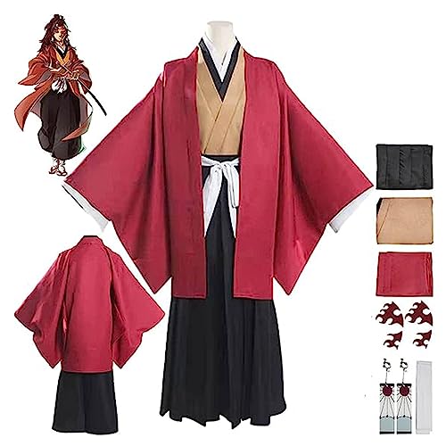 BRZUIL Demon-Slayer Kostüm, Herren Tsugikuni Yoriichi Cosplay Outfits Anzug für Maskerade, Kimetsu-No-Yaiba-Themen Halloween Karnevals Party Jacken Anzug Kleidung mit Zubehör,Rot,M von BRZUIL