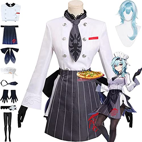 Genshin Auswirkungen Cosplay Anzug, Eula Cosplay Outfits Kostüm mit Perücke, Genshin Eula-Thema Halloween Karneval Party Jacke Kostüm Kleidung für Maskerade,Weiß,3XL von BRZUIL