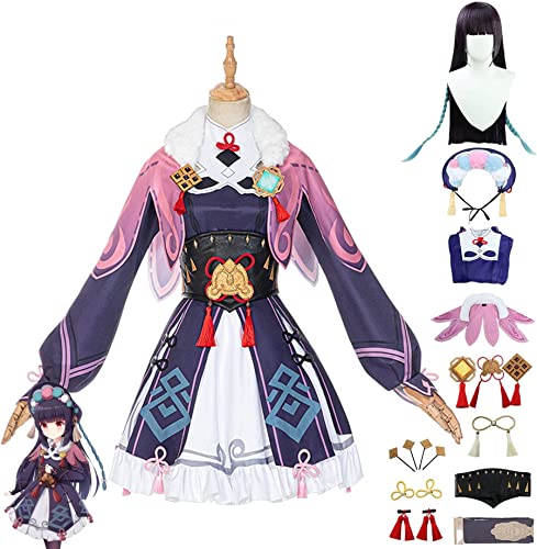 Genshin Auswirkungen Cosplay Anzug, Yunjin Cosplay Outfits Kostüm mit Perücke, Genshin Yunjin Thema Halloween Karneval Party Jacke Kostüm Kleidung für Maskerade,Pink,S von BRZUIL