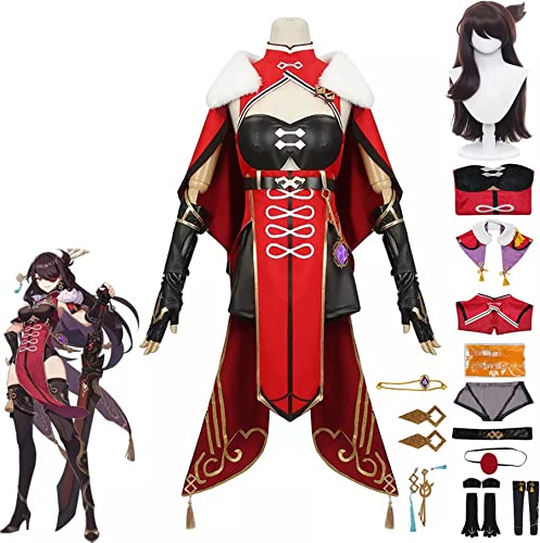 Genshin Impact Cosplay Kostüm, Beidou Cosplay Outfits Anzug mit Perücke, Genshin Beidou Motto Halloween Karneval Party Jacke Anzug Kleidung für Maskerade,Rot,M von BRZUIL