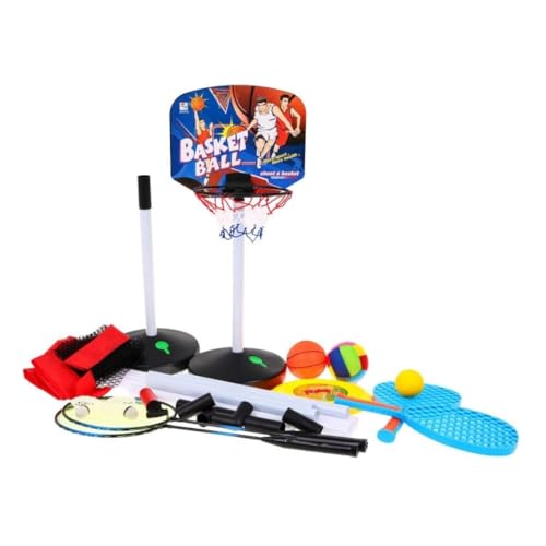 BSD Großes Sportspielzeugset, Sportspielzeug für Kinder, 5in1-Sportset, Basketball, Volleyball, Badminton, Tennis, Frisbee von BSD