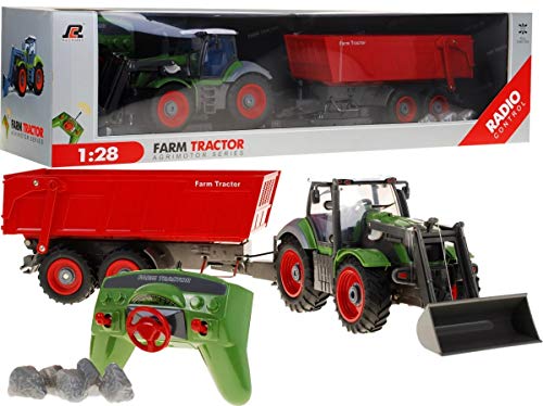 BSD R/C Ferngesteuertes Auto Bauernhof Fahrzeuge - Grün Traktor mit Rot Anhänger 2.4 GHz 1:28 von BSD