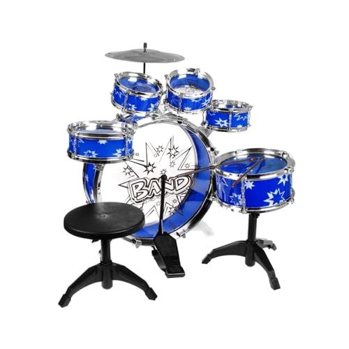 BSD Steinbach Kinderschlagzeug, Schlagzeug mit Hocker und 2 Trommelstöcken, Schlagzeug Drumset, Kinder Trommel - Set Schlagzeug Drumset 9-TLG - BLAU von BSD