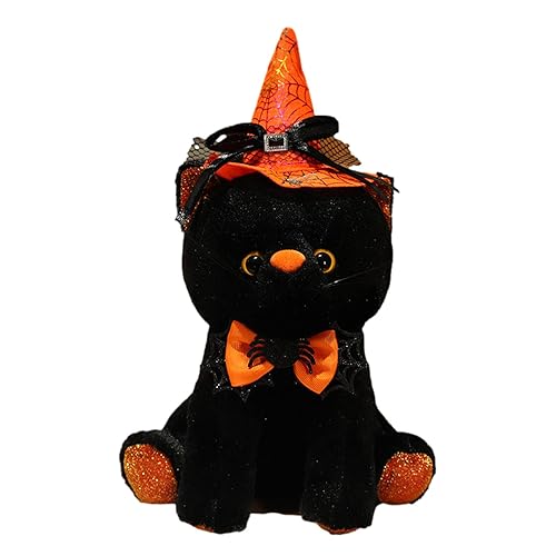 Plüschtier schwarze Katze, flexible Halloween-Plüschkatze, attraktive Kuschelkatze, weiches Plüschspielzeug, Kuschelkissen für Katzen, Cartoon-Katzenkissen für Puppensofa von BSEID