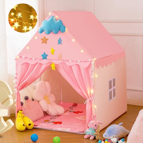 Rosa Kinderspielzelt mit gepolsterter Matte & Stern, Indoor/Outdoor Prinzessin Schloss Spielhaus Zelt für Mädchen Alter 1-7, Feen-Themed Kleinkind Spielzeugzelt für Kinder, 119,9 x 99,1 x 130,9 cm von BSHAPPLUS