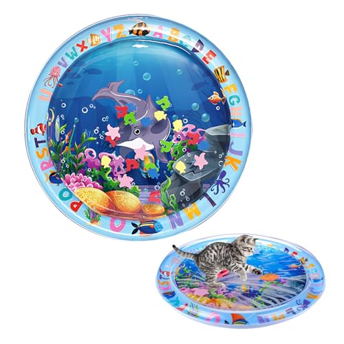 BSITSSS Wassermatte Katze, Wasserspielmatte Katze Verdickte, Wassermatte für Katzen Rund Feel Cool Komfort, Water Sensor Play Mat Cat Aufblasbare, Aquarium Themen Katzen Wassermatte für Haustier von BSITSSS