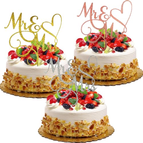 Cake Topper Hochzeit BSNRDX 3 Stück Mr & Mrs Cake Topper, Hochzeitstorte Deko, “Mr&Mrs” Tortenstecker Hochzeit für Hochzeit Jubiläum Verlobung Valentinstag von BSNRDX