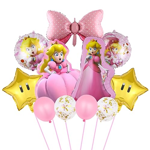 Prinzessin Peach Folienballons Prinzessin Pfirsich Geburtstagsfeier Supplies Geburtstagsfeier Pfirsich Dekoration Pfirsich Motto Party Luftballons für Kindergeburtstag Dekorationen von BSNRDX