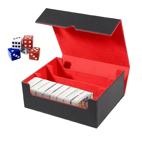 Magnetische Deckbox für 1800+ MTG-Karten, ärmellos, Kartendeck-Hülle, kompatibel mit TCG YGO PTCG, PU-Leder, Sammelkarten-Aufbewahrungsbox, 8 Premium-Kartentrenner für Kartenaufbewahrung (schwarz_rot) von BSOMAM