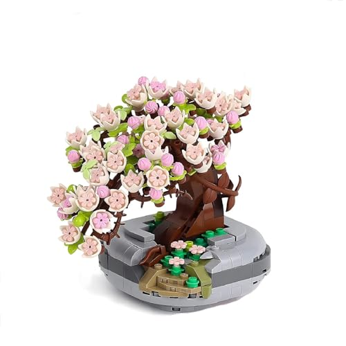 Sukkulenten-Bonsai-Blöcke-Set, Mini-Kirschblütenbaum, Bonsai, kreative DIY-Mini-Partikel, botanische Sammlung, Bauspielzeug-Set für Erwachsene (Sakura-Baum, 426 Stück) von BSOMAM