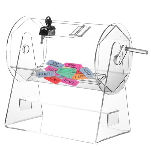 BSRTOP Verbessertes Tombola-Trommel-Ticket-Spinner mit Griff: Transparente rotierende Lotteriebox aus Acryl mit Halter & abschließbarem Schlitz für Casino-Spiel, hält 2000 Tickets von BSRTOP