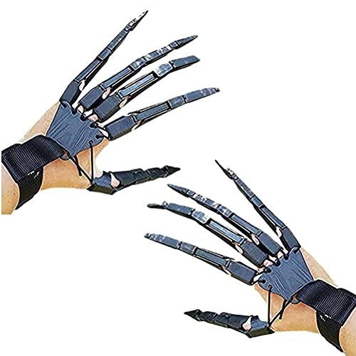 BSTCAR 2 Stück Lange Krallen, Halloween Gelenkkrallen Handschuhe mit flexiblem Gelenk, Horror Skelett Hand Knochen Reaper Handschuhe Cosplay Requisiten geeignet die meisten von BSTCAR