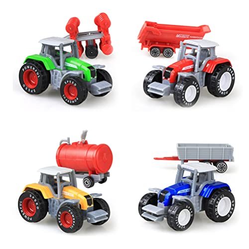 BSTCAR 4 Stück Legierung Bauernhof Traktor Spielzeug Set Druckguss Auto Modell Bauernhof Fahrzeuge Spielzeug Traktoren Auto Spielzeug Bauernhof Traktoren LKW und Anhänger Set für Kinder von BSTCAR