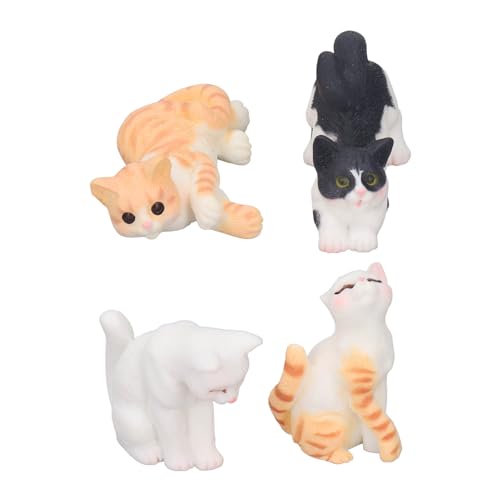 BSTCAR 4 Stück Miniatur-Katzen-Set 1:12 Skala niedliche Puppenhaus Katze Figuren Harz Pretend Play DIY Dekoration Zubehör Puppenhaus von BSTCAR