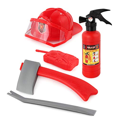 BSTCAR 5 Stücke Feuerwehr Spielzeug, Helm/Feuerlöscher/Gegensprechanlage/Axt/Schraubenschlüssel, Mini Feuerwehr Zubehör Dress Up Spielzeug Kinder, Kindergeschenk von BSTCAR