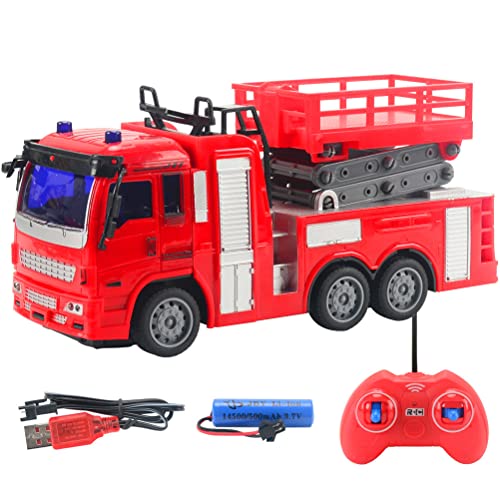 BSTCAR Ferngesteuertes Feuerwehrauto mit LED-Lichtern,RC-Feuerwehrauto Spielzeug Sprühendes Wasser Auto Lastwagen Rettung Spielzeug für Kinder Mädchen (Ferngesteuertes von BSTCAR