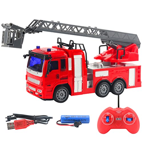 BSTCAR Ferngesteuertes Feuerwehrauto mit LED-Lichtern,RC-Feuerwehrauto Spielzeug Sprühendes Wasser Auto Lastwagen Rettung Spielzeug für Kinder Mädchen (Ferngesteuertes von BSTCAR