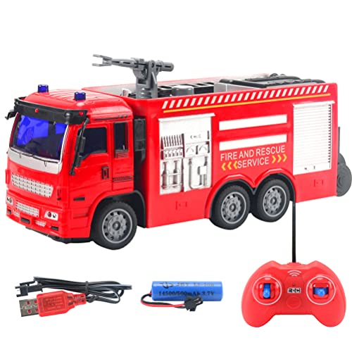 BSTCAR Ferngesteuertes Feuerwehrauto mit LED-Lichtern,RC-Feuerwehrauto Spielzeug Sprühendes Wasser Auto Lastwagen Rettung Spielzeug für Kinder Jungen Mädchen (Paket mit ferngesteuertem von BSTCAR