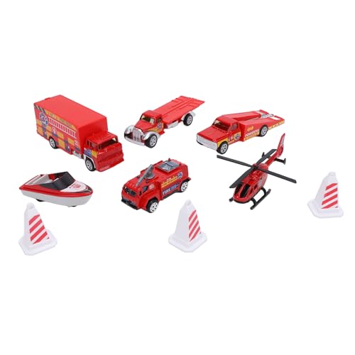 BSTCAR Feuerwehrauto Spielzeug Set 6 Stück kleine Rettung Spielzeugautos Feuerwehrauto Flugzeug Boot Figuren Notfall Fahrzeug Playset für Kinder 3 4 5 Jahr alt (Rot) von BSTCAR