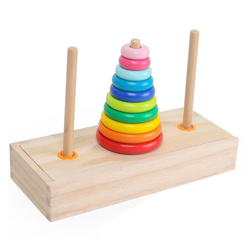 BSTCAR Hölzerne Türme 10 Ringe Puzzle Spiel Early Educational Rainbow Stacking Rings Logic Thinking Block Game für Kinder (Kleine Größe) von BSTCAR