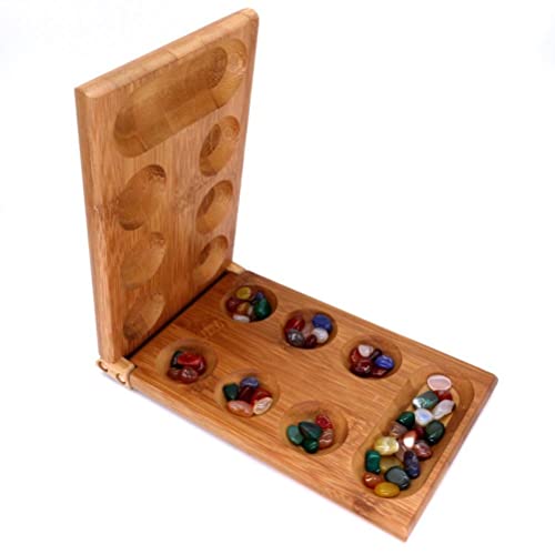 BSTCAR Hölzernes Mancala Brettspiel Set Klappbrett mit Glassteinen Marmorspiel Reise Brettspiel Kinder Erwachsene Familie (Brettspiele) von BSTCAR