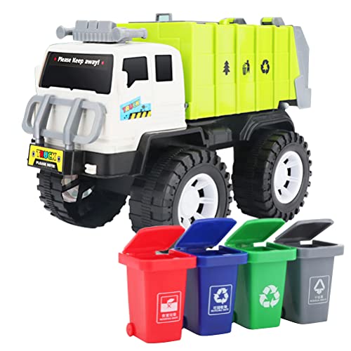 BSTCAR Müllwagen Spielzeug mit 4 Mülleimern, Müllwagen Modell Müllwagen Spielzeug, Fahrzeug Spielzeug Die Cast Recycling Dumpster Truck Spielzeug für Kinder von BSTCAR