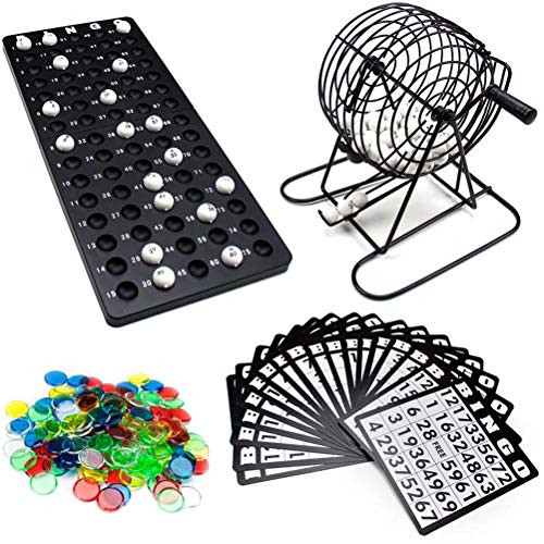 Bingo-Spiel-Set für Erwachsene, Senioren, Familien und Kinder mit 18 Bingo-Karten 150 Chips 75 Bälle 1 runder Metallkäfig (Bingo-Spielset) von BSTCAR