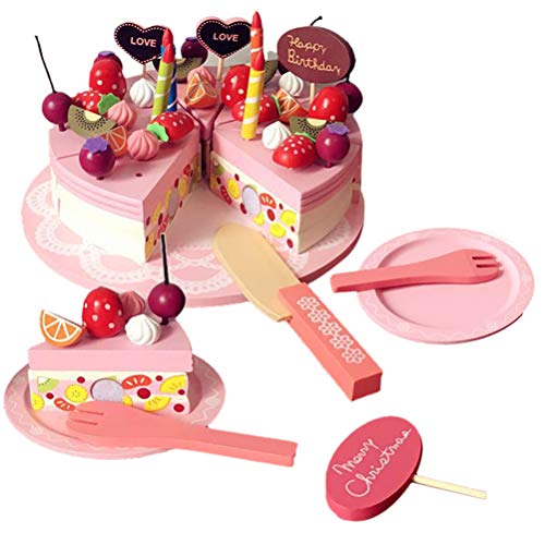 Spielzeug Schneiden Kuchen hölzerne Geburtstagskuchen Spiel Lebensmittel für Pretend Play, DIY Schneiden Lebensmittel Spielzeug Afternoon Tea Set Geschenke für Kinder (Spielset) von BSTCAR