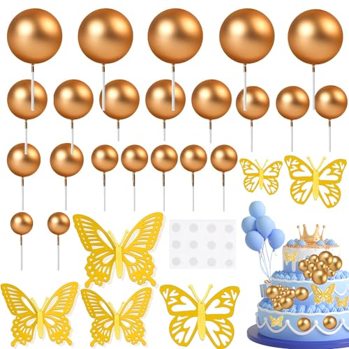 Tortendeko Kugeln 74stk Deko Torten Ungiftig Deko Kugeln Torte Geschmacklos Tortendeko Gold 5 Größen bestehen Gesund und Umweltschutz für Geburtstag Hochzeit Valentinstag Babyparty Hochzeitstag von BSTDAYEVER