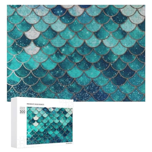 300 PCS Jigsaw Puzzles Mermaid Fish Scale Print Puzzles Personalized Puzzle Wooden Picture Puzzle for Adults Photo Puzzle Art Wall Hanging Decor for Birthday Wedding Valentine's Day Anniversary von BTCOWZRV