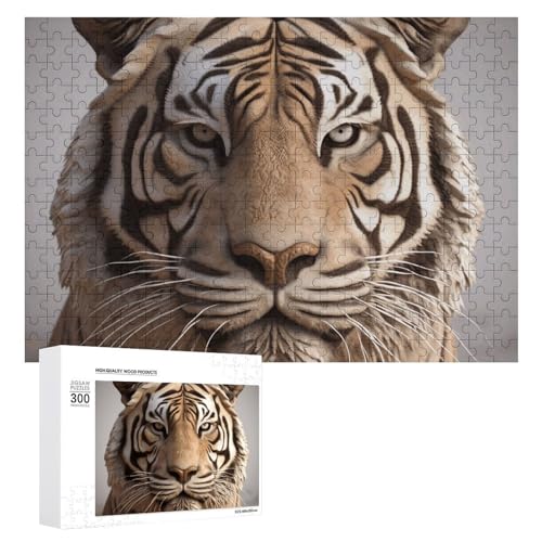 300-teiliges Puzzle – 3D-Tigerkopf-Bilderpuzzle, herausforderndes Puzzle für Erwachsene, personalisiertes Holzpuzzle, Fotopuzzle, Geschenke, 39,9 x 27,9 cm von BTCOWZRV