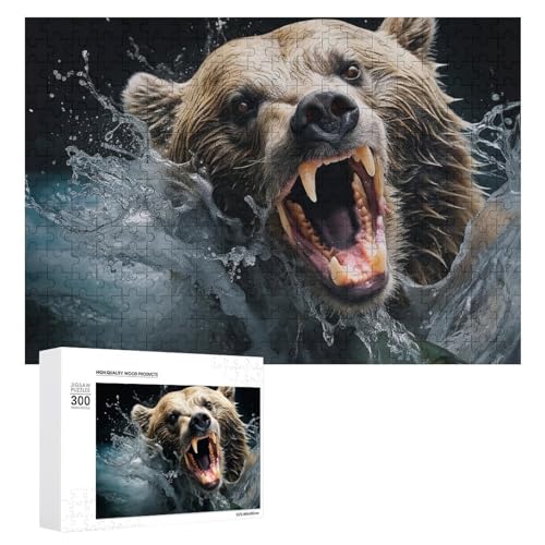 300-teiliges Puzzle – Bär hält Fisch-Bilderpuzzle, herausforderndes Puzzle für Erwachsene, personalisiertes Holzpuzzle, Fotopuzzle, Geschenke, 39,9 x 27,9 cm von BTCOWZRV