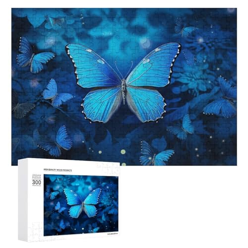 300-teiliges Puzzle – Blauer wunderschöner Schmetterling, Bildpuzzle, herausforderndes Puzzle für Erwachsene, personalisiertes Holzpuzzle, Fotopuzzle, Geschenke, 39,9 x 27,9 cm von BTCOWZRV