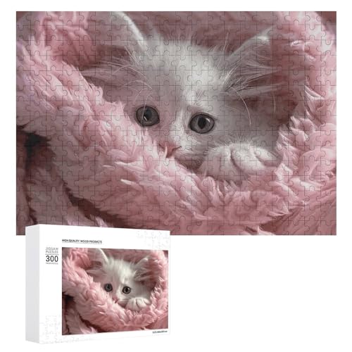 300-teiliges Puzzle – Eine weiße Katze, Bildpuzzle, herausforderndes Puzzle für Erwachsene, personalisiertes Holzpuzzle, Fotopuzzle, Geschenke, 39,9 x 27,9 cm von BTCOWZRV